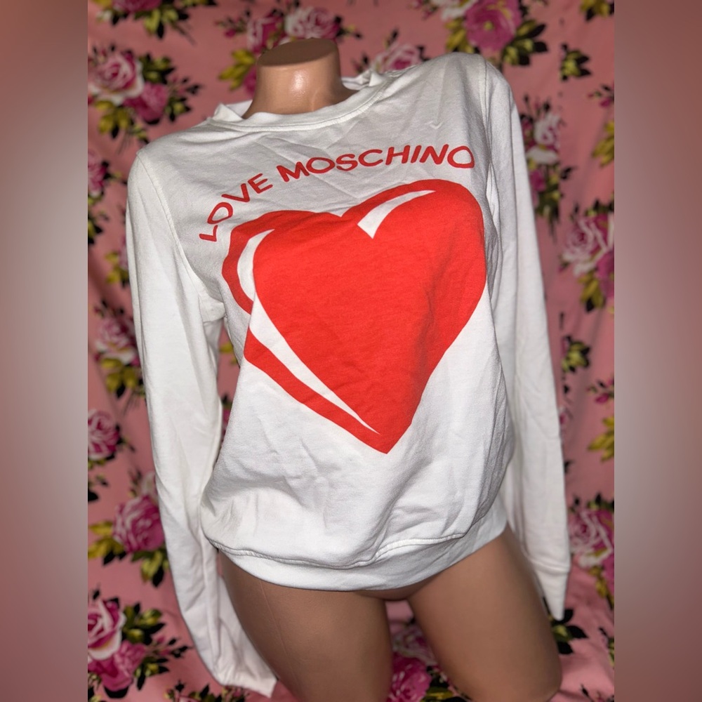 Custom made Love moschino red heart white comfy sweatshirt jumper vintage y2k - Picture 2 of 3